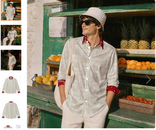 All-Over Print Men's Lapel Long Sleeve Shirt with Bandana Print Collar and Cuffs